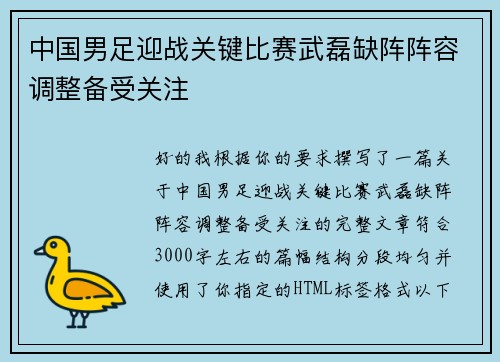 中国男足迎战关键比赛武磊缺阵阵容调整备受关注