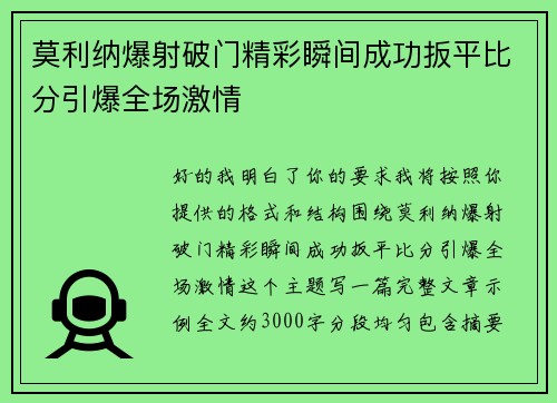 莫利纳爆射破门精彩瞬间成功扳平比分引爆全场激情